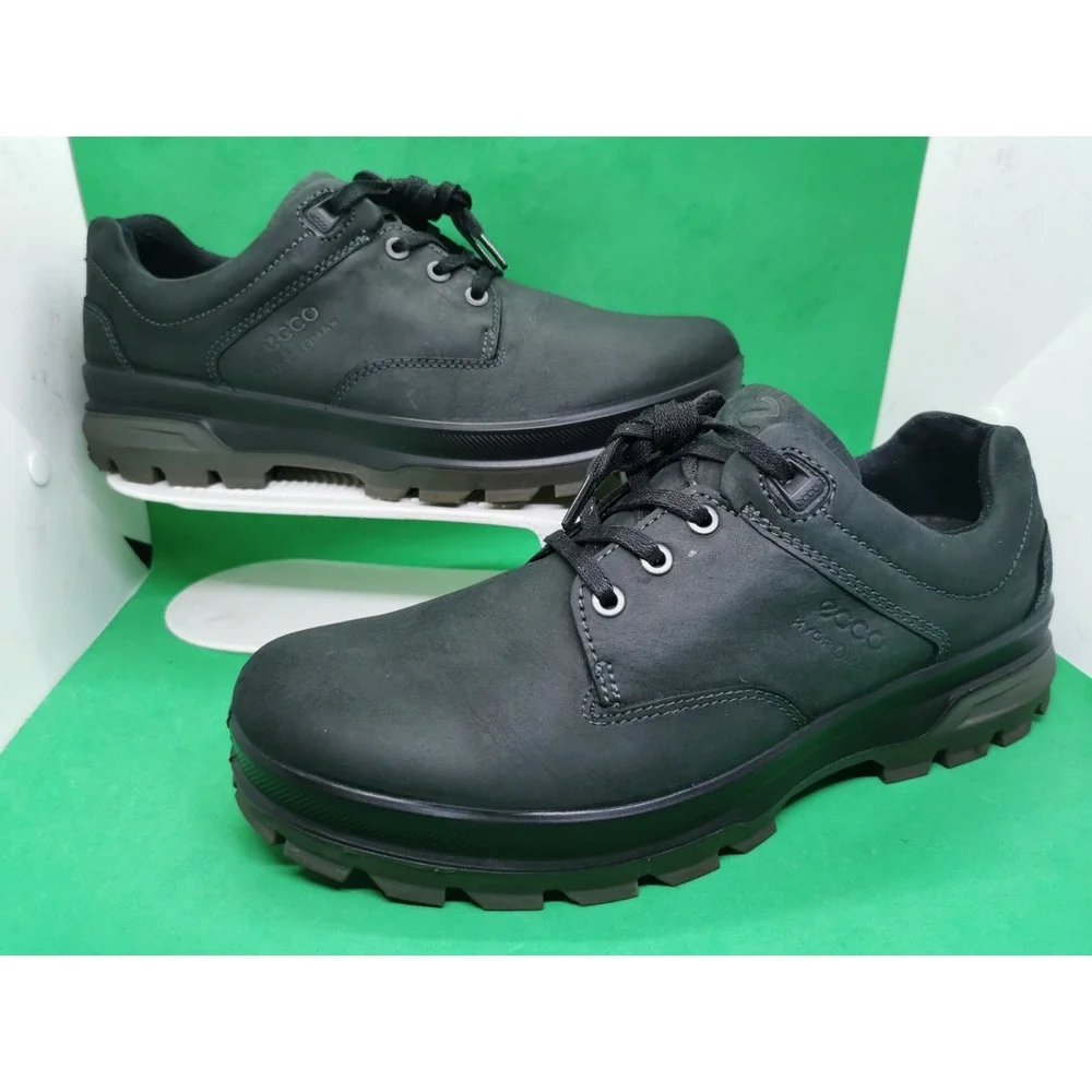 Ecco Hydromax Rugged Track Waterproof Low Shoes Black Leather Mens Siz 42 /8-8.5
